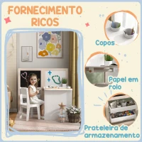 AIYAPLAY Mesa e Cadeira Infantil Mesa para Crianças com Cadeira Ardósias Dobrável Prateleiras e Rolo de Papel Branco(m-6)