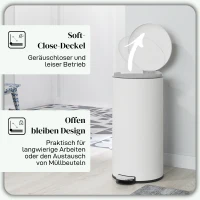 HOMCOM Prullenbak 30L, Pedaalemmer, Vergrendelbare Deksel, Pedal, Vlekbestendig, Crèmewit(m-5)