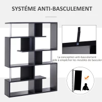 HOMCOM Bibliothèque étagère de rangement Design Zig zag dim. 120L x 29l x 160H cm en bois et  métal - Noir(m-6)