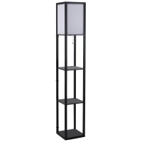 HOMCOM Lampa Pom cu Librarie 3 Niveluri Negru 26 x 26 x 160 cm(m-13)