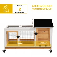 PawHut Konijnenhok voor Dwergkonijnen, Cavia's, met Wielen, 108 x 58 x 73,5 cm, Geel(m-4)