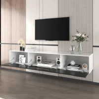 High-Gloss TV Cabinet with LED Lights, Modern Design, Versatile Mounting Options, 180L x 35W x 30H cm, Black(m-7)