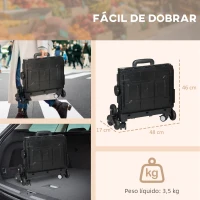 HOMCOM Carrinho de Armazenamento Dobrável Carrinho de Compras com 2 Rodas para Subir Escadas Capacidade 35L 48x43x95 cm Preto(m-4)
