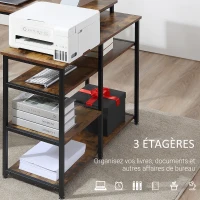 HOMCOM Bureau Informatique Design Industriel Bureau d'angle 3 étagères Aspect Vieux Bois métal Noir(m-5)