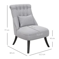 HOMCOM Poltrona de Sala de Estar Moderna Estofado em Linho com Almofada e Estrutura de Madeira 52,5x69x77 cm Cinza(m-3)