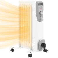 HOMCOM Aquecedor a Óleo Silencioso 1500W Aquecedor Elétrico Baixo Consumo com Rodas Temperatura Ajustável para 20 m² 29x40x62 cm Branco(m-10)