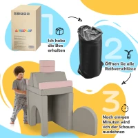 AIYAPLAY Modułowa sofa dla dzieci, 12 miękkich bloków w 6 kształtach, pokrowce do prania, szary/różowy(m-7)