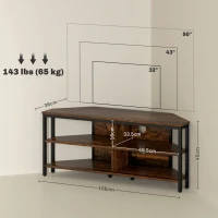 HOMCOM Industrial-Style Corner TV Unit - Black/Brown(m-3)