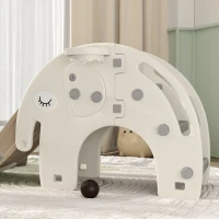 AIYAPLAY Tobogan pentru Copii 3 în 1, Tobogan din Plastic cu Coș și Design de Elefant, 163x57x75 cm, Alb Crem(m-9)