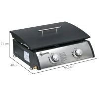 Outsunny Portable Tabletop Gas Plancha Grill w/ 2 Stainless Steel Burner, 10kW, Non-Stick Griddle for BBQ Camping Picnic Party(m-3)