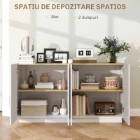 HOMCOM Bufet de Bucătărie cu Uși Amortizate și Rafturi Reglabile, pentru Sufragerie sau Living, 140x40x75 cm, Alb Lucios(m-4)