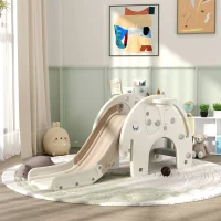 AIYAPLAY 3 in 1 Toddler Slide with Basketball Hoop, Climber, Elephant-Themed, for 1-3 Years, Cream White(m-2)
