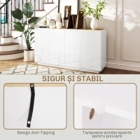 HOMCOM Bufet de Bucătărie cu Uși Amortizate și Rafturi Reglabile, pentru Sufragerie sau Living, 140x40x75 cm, Alb Lucios(m-7)