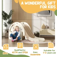 AIYAPLAY 3 in 1 Toddler Slide with Basketball Hoop, Climber, Elephant-Themed, for 1-3 Years, Cream White(m-8)