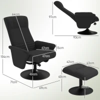 HOMCOM Fotel z podnóżkiem, obrotowy, ergonomiczny, w wyglądzie mikrofałdy, do 150 kg, Czarny(m-3)