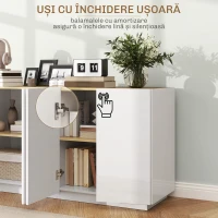 HOMCOM Bufet de Bucătărie cu Uși Amortizate și Rafturi Reglabile, pentru Sufragerie sau Living, 140x40x75 cm, Alb Lucios(m-5)