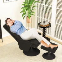 HOMCOM Fotel z podnóżkiem, obrotowy, ergonomiczny, w wyglądzie mikrofałdy, do 150 kg, Czarny(m-7)