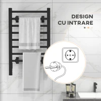HOMCOM Uscător Electric de Prosoape, Cuier Încălzit cu 8 Bare și Temporizator de 2 sau 4 Ore, 53x35x90 cm, Negru(m-8)