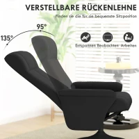 HOMCOM Fotel z podnóżkiem, obrotowy, ergonomiczny, w wyglądzie mikrofałdy, do 150 kg, Czarny(m-4)