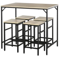 HOMCOM 5-Piece Modern Industrial Dining Table Furniture Set with 4 Stools & Steel Legs for Dining Room, Kitchen, Dinette, Oak(m-11)