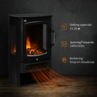 HOMCOM elektrische haard, realistische vlammen, 2 verwarmingsniveaus, bescherming tegen oververhitting, staal, zwart, 44,5 x 32 x 74 cm(m-7)