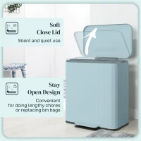 HOMCOM Dual Kitchen Bin, 2 x 20L Double Bin for Recycling and Waste, Fingerprint-proof Pedal Bin with Soft-Close Lid, Removable Inner Buckets, Light Green(m-5)