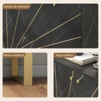 HOMCOM Aparador de Sala de Estar com 2 Armários e Prateleira Interior Ajustável com Efeito Mármore 107x35x75 cm Preto e Dourado(m-6)