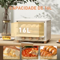 HOMCOM Forno Elétrico de Mesa Mino Forno de 16L Forno Elétrico com Temporizador e Temperatura Ajustável até 230℃ 39x27,5x28,8 cm Creme(m-4)