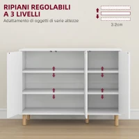 HOMCOM Credenza Moderna con 2 Armadietti a 3 Ripiani in Legno, 107x40x80 cm, Bianco(m-4)