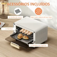 HOMCOM Forno Elétrico de Mesa Mini Forno de 12L 750W com Temporizador e Temperatura Ajustável até 230℃ 31,5x27,7x22,7 cm Branco(m-6)