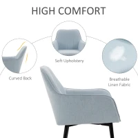 HOMCOM Mid-Century Dining Chairs Upholstered Linen Fabric Accent Chairs with Metal Legs, Set of 2, Light Blue(m-4)