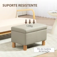 HOMCOM Baú de Armazenamento para Dormitório 33L Puff de Armazenamento Estofado em PU Banco de Arrumação 60x38x40 cm Cinza Claro(m-7)
