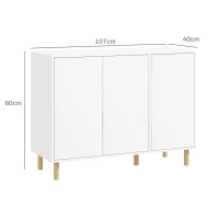 HOMCOM Credenza Moderna con 2 Armadietti a 3 Ripiani in Legno, 107x40x80 cm, Bianco(m-3)