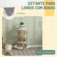 AIYAPLAY Estante para Livros Infantil Estante para Crianças com Rodas 3 Prateleiras 48x48x99,5 cm Branco e Madeira(m-4)