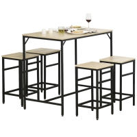 HOMCOM 5-Piece Modern Industrial Dining Table Furniture Set with 4 Stools & Steel Legs for Dining Room, Kitchen, Dinette, Oak