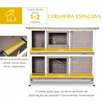 PawHut Coelheira de Madeira Exterior de 2 Níveis Gaiola para 1-2 Coelhos com Telhado com Abertura Comedouro Bandejas Removíveis Rampa e Portas com Fechadura 122x50x101cm Cor Areia(m-4)