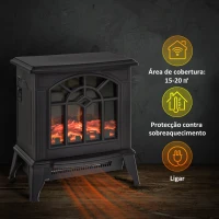 HOMCOM Lareira Elétrica Portátil 1000/2000W com Simulação de Chama Termostato e Proteção de Superaquecimento 36,5x24x46cm Preto(m-4)