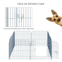PawHut Parque para Animais de Estimação com 8 Paineis 63x60cm Cerca para Animais de Estimação com Porta com Trava para Jardim Pátio Exterior Prata(m-7)