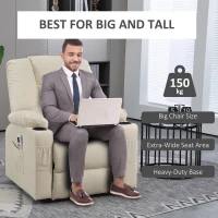 HOMCOM Fotel masujący z funkcją wyjścia dla seniorów, z pilotem zdalnego sterowania, 4 tryby masażu, 90 cm x 98 cm x 102 cm, Kremowy(m-7)