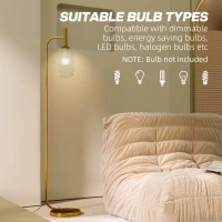 HOMCOM Floor Lamp for Living Room with Glass Lampshade, Modern Standing Lamp with Foot Switch for Bedroom, Bulb not Included, Gold Tone(m-7)