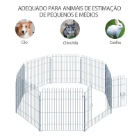 PawHut Parque para Animais de Estimação com 8 Paineis 63x60cm Cerca para Animais de Estimação com Porta com Trava para Jardim Pátio Exterior Prata(m-6)