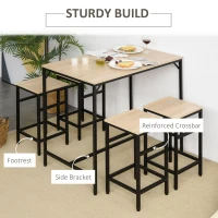 HOMCOM 5-Piece Modern Industrial Dining Table Furniture Set with 4 Stools & Steel Legs for Dining Room, Kitchen, Dinette, Oak(m-5)