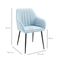HOMCOM Mid-Century Dining Chairs Upholstered Linen Fabric Accent Chairs with Metal Legs, Set of 2, Light Blue(m-3)