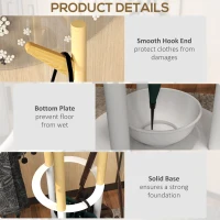 HOMCOM Bamboo Coat Rack Free Standing Hall Tree Umbrella Holder with 13 Hooks for Clothes Hats Scarf Bags for Entryway Living Room Bedroom Natural and White(m-5)