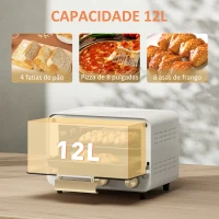 HOMCOM Forno Elétrico de Mesa Mini Forno de 12L 750W com Temporizador e Temperatura Ajustável até 230℃ 31,5x27,7x22,7 cm Branco(m-4)