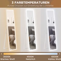 HOMCOM Volledige lengte spiegel, 40x160 cm, LED-verlichting, Touchbediening, dimbaar, 3 kleuren, Wit(m-6)