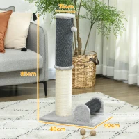 PawHut Arranhador para Gatos com Poste de Sisal Escova de Auto Higiene e Bola Suspensa 40x48x85 cm Cinza e Creme(m-3)