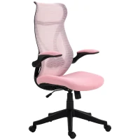 HOMCOM Cadeira de Escritório Giratória com Altura Ajustável Apoio para os Braços Dobráveis e Função Basculante 66x66x113-121 cm Rosa(m-11)