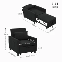 HOMCOM Slaapfauteuil, 3 standen verstelbare, Corduroy bekleding, tot 120 kg, Zwart(m-3)