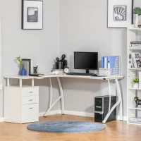 HOMCOM biurko w kształcie litery L z szufladami wykonanymi z materiału MDF metal narożnik do domowego biura miejsce pracy w stylu industrialnym kolor biały 143,5 x 143,5 x 76 cm(m-14)